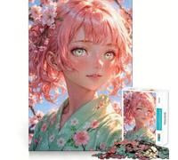 Sakura Harmony︰ Puzzle de 1000 pièces pour Adultes, représentant Une Fille d'anime aux Cheveux Roses Jeu de réflexion idéal pour la Maison et Les Loisirs Cadeau d'anniversaire (38x26cm)