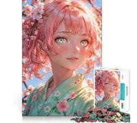 Sakura Harmony︰ Puzzle de 1000 pièces pour Adultes, représentant Une Fille d'anime aux Cheveux Roses Jeu Intelligent, Calme et Relaxant Un (38x52cm)