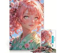Sakura Harmony︰ Puzzle de 1000 pièces représentant Une Fille d'anime aux Cheveux Roses (50x75cm) Jouet Intelligent pour Toute la Famille Découpe précise Pièce d'art de qualité