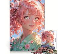 Sakura Harmony︰ Puzzle de 1000 pièces représentant Une Fille d'anime aux Cheveux Roses (50x75cm) Jouet Intelligent pour Toute la Famille Découpe précise Pièce d'art de qualité