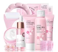 Sakura Kit de soins de la peau anti-âge pour adolescentes et filles avec rouleau pour le visage, toner, sérum, crème