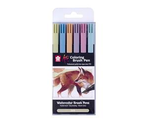 SAKURA Koi Colouring Brush Pen Set - Earth - 6 couleurs vibrantes à base d'eau - Conseils de pinceau flexibles - Idéal pour le croquis, le journal et les effets d'aquarelle.