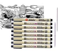 Sakura Manga Set - 8 Pcs Noir 8 Toutes Les Plumes 005,01,02,03,04,05,08, Brush + 2 Estompe