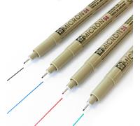 Sakura Microns - Pigment Feutres Pointe Fine - (4) - 0.4mm - Noir Bleu Rouge &