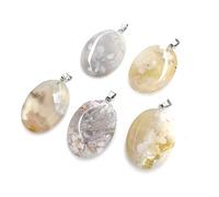 Sakura Pierre Pendentif Forme Elliptique Pendentif Agates Pour La Fabrication De Bijoux Taille 30X45MmIntelligence pratique.