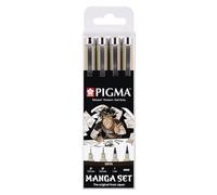 SAKURA Pigma Manga Set de 4 Sépia | Encre permanente, résistante à l'eau, tailles variées | Stylos pour dessins BD et illustrations