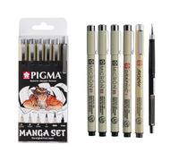 Sakura Pigma - Set Manga, 6 feutres noirs + porte-mine, 3 pointes calibrées, brush pen