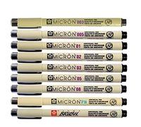 SAKURA Pigma Micron 003, 005, 01, 02, 03, 05, 08, pinceau, PN Lot de 9