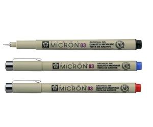 Sakura PIGMA MICRON 03 (0.35mm) Lot de 3 Couleurs, Rouge, Bleu, Noir, Made in Japan