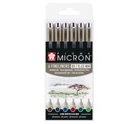 SAKURA Pigma Micron 05 Fineliner Set - Earth Colours - 6 Stylos 0.45 mm Waterproof - Professional Drawing & Illustration