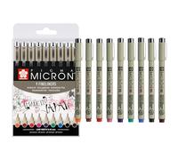 Sakura Stylos Pigma Micron 05 – Pointe calibrée 0,45 mm – Encre résistante à l'eau – Set 9 couleurs