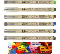 Sakura Pigma Micron 6 Fineliners 05 - Lot de 6 Couleurs, Vert Frais, Bleu Royal, Bourgogne, Vert Chasseur, Bleu/Noir, Sépia