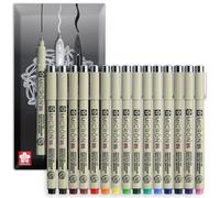 SAKURA Pigma Micron Fineliner Pigment Pen - Pointe 0,45 mm - Encre imperméable, résistante à la décoloration et permanente - Emballage cadeau - Lot de 15 couleurs
