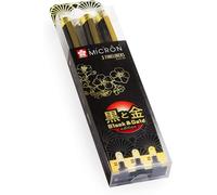 SAKURA Pigma Micron Fineliner, Schwarz und Gold Edition, 01/03/05, schwarze Tinte, 3 Stück