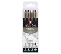 Sakura Feutres Pigma Micron Set 4 (01/05/10 + Pinceau) Encre étanche à séchage rapide Gris clair