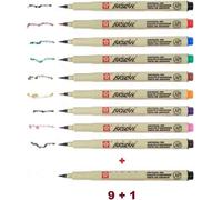 Sakura Pigma Micron - Pigment Ecriture Pointe Brush - Sakura Pigma Brush Pinceau Stylo,Lot De 9 Couleurs + 1
