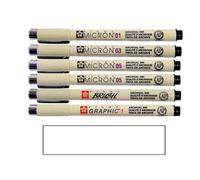 Sakura Pigma Micron - Pigment Ecriture Pointe Superfine Noir .01.03.05,05,1mm. Brush.[Lot de 6]