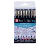 SAKURA Pigma Micron PN Set - 8 couleurs - Stylos pigmentaires de haute qualité pour le dessin, le journal et l'écriture