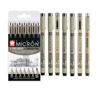 SAKURA Pigma Micron Pointe Callibrée Set de 6 + Brush Pen | Encre permanente résistante à l’eau| Stylos pour l'écriture, le dessin et le journal intime