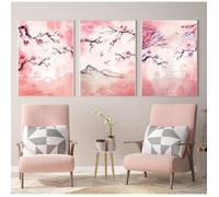 Sakura Poster Prints Rose Aquarelle Cerisier Fleur Toile Peinture Mur Art Image Esthétique Salon Décoration 50x70Cm Sans Cadre