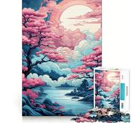 Sakura sereine︰ Paysage onirique au crépuscule Puzzle de 1000 pièces pour Adolescents, Jeu de réflexion apaisant, découpe de qualité supérieure, Cadeau de Noël (38x52cm)