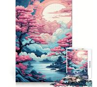 Sakura sereine︰ Paysage onirique au crépuscule Puzzle de 1000 pièces pour Adolescents, Jeu de réflexion apaisant, découpe de qualité supérieure, Cadeau de Noël (38x52cm)
