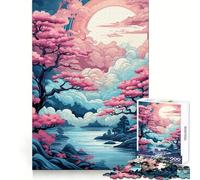 Sakura sereine︰ Paysage onirique au crépuscule Puzzle de 1000 pièces pour Adolescents Jeu Mental Moment paisible Découpe de qualité supérieure Cadeau Artistique (38x26cm)