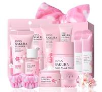 Sakura Skincare Kit de soins de la peau anti-âge pour adolescentes filles, hydratant, apaisant - Kit de soin du visage Sakura raffermissant (10 pièces)
