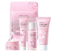 Sakura Travel Skincare Ensemble de 4 pièces pour femme avec détergent, toner, crème solaire et crème pour le visage