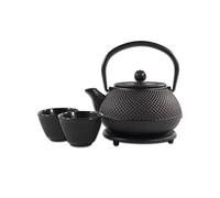 SakuraTea - Lot de 4 théières - En fonte - Noir - 0,8 l - 2 tasses (100 ml) - Dessous de verre