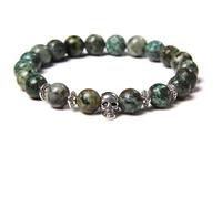 SAKURRDD Bracelets tête de Mort for Hommes et Femmes, Pierre Naturelle, œil de Tigre, Malachite, Labradorite, Perles de 8 mm, extensibles/45