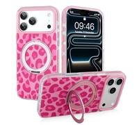 SAKUULO Coque magnétique pour iPhone 17 Pro Max (6,9") - avec anneau torique magnétique invisible, protection antichoc de qualité militaire contre les chutes | Design élégant imprimé léopard rose vif