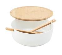 Salad Bowl - 11,22 pouces de gros récipient de nourriture en bois pour la préparation de repas de camping barbecue, bol durable avec fourche à cuillère, outils de cuisine pour les ramens de pâtes Frui