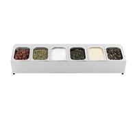 Saladette à Pizza en Acier Inoxydable Alimentaire, Accessoire de Cuisine pour Four à Pizza, 5 Bacs GN avec Couvercles, Supports Amovibles, pour Utilisation en Cuisine ou dans Le Garde-Manger (6 Bacs)