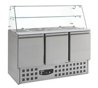 Saladette Inox - 3 Portes - 4x GN1/1 - Vitrine en Verre - 1365x700x850(h)mm