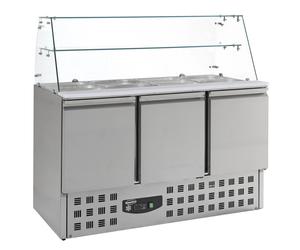 Saladette Inox - 3 Portes - 4x GN1/1 - Vitrine en Verre - 1365x700x850(h)mm