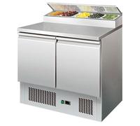 Saladette Réfrigérée 2 Portes GN 1/1 - Top à Ingrédients GN 1/6 - 240L - Température -2°/+8°C - Acier Inox - Idéale pour Pizzerias, Snacks et Sandwicheries