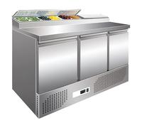 Saladette Réfrigérée 3 Portes GN 1/1 - Top à Ingrédients GN 1/6 - 392L - Température -2°C à +8°C - Acier Inox - Idéale pour Pizzerias, Sandwichs et Restaurants Rapides