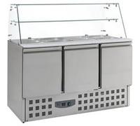 Saladette Inox - 3 Portes - 4x GN1/1 - Vitrine en Verre - 1365x700x850(h)mm