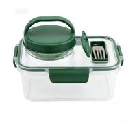 Saladier avec quatre sections divisées et fourchette avec couvercle étanche en plastique vert 15 x 20 x 14 cm pour mélanger et servir le déjeuner, les pique-niques, les étudiants