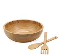 Saladier en bois de bambou de 25,4 cm avec 2 cuillères de service, grand récipient utilitaire pour mélanger et servir, ustensiles de cuisine fonctionnels