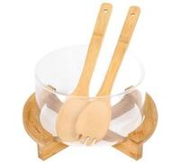 Saladier en Verre Base Bambou avec Ustensiles Inclus Ultra Pratique Cheffinger Transparent