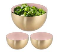 Saladier INOX, Lot de 3, 1 Litre, mélangeur pour Cuisiner et pour Le Service, diamètre 15 cm, Cul de Poule, Rose/doré