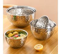 Saladier rond en acier inoxydable martelé pour la maison, la cuisine, conçu pour mélanger les salades, laver les légumes et fouetter les œufs (doré, 6 pièces)