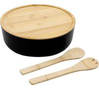 Saladier XXL avec couverts - Bambou / plastique - Couleur : naturel / noir