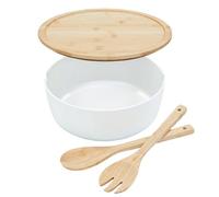 Saladiers de grande taille - Grands bols à salade pour manger | Fournitures de cuisine en bois avec cuillère et fourchette pour dîner, déjeuner, fruits, légumes, collations, mélanges, cuisine, camping