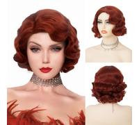 Salaibs Perruques rouges courtes bou s pour femme - Perruque ondulée des doigts des années 1920 - Fibre synthétique - Pour cosplay, Halloween