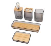 SALALIS Ensemble Complet D'accessoires de Bain, Ensemble de Salle de Bain de Style texturé Simple pour Maisons et Hôtels, fabriqué à Partir de Tranches de Bois de Bambou et de Plastique (Gris)
