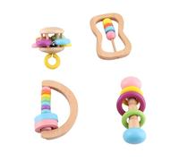 SALALIS Ensemble de Hochets en Bois pour bébé 4 Pièces Jouets de Préhension D'apprentissage Précoce pour les Nouveau-nés, Bois de qualité Supérieure pour les Enfants, Jouets de Hochet Colorés pour