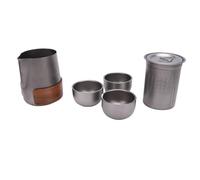 SALALIS Ensemble de Théière Portable en Alliage Ti, Théière de Voyage avec Infuseur, Sac de Rangement de 3 Tasses pour les Aventures en Camping